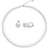 Aleasha Set di collana e orecchini con perle finte da 8 mm e 10 mm, da donna, colore bianco e nero, con perle di vetro rotonde, regali, 10mm, Vetro, Perla sintetica