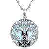 YAFEINI Collana con ciondolo a forma di martello di Thor, con albero della vita, in argento Sterling 925, gioiello vichingo norvegese, Argento sterling, Pietra di luna