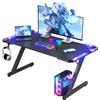 Homall Scrivania da gioco con luci LED, 120 x 60 cm, tavolo da gioco RGB a forma di Z, grande scrivania per computer con gancio per cuffie e portabicchieri, tavolo da gioco per casa e ufficio, nero