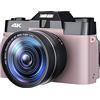 LLOOPK Videocamera, Macro Lens 4K Digital Camera Flip Screen Selfie Camcorder 48MP Vlog Webcam Videoregistratore vintage 16X grandangolare(128G SD Card,With Lens Fliter-02)