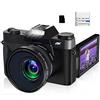 LLOOPK Videocamera, Fotocamera digitale Videocamera Vlog for webcam Grandangolo Zoom 16X Fotografia da 48 MP Schermo ribaltabile 3 pollici(With 32GB TF card,With 2 Lens)