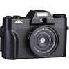 LLOOPK Videocamera, 3 pollici Flip Screen Fotografia digitale Fotocamera 4K Webcam Videocamera Vlog vintage 48MP Videoregistratore in streaming grandangolare(32G TF Card,NO Wide Angle Lens)