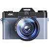 LLOOPK Videocamera, Obiettivo macro 48MP Fotocamera AF for la fotografia 16X Videocamera grandangolare 4K Streaming Webcam Flip Screen Videoregistratore(32G TF Card,With 2 Lens-03)