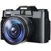 LLOOPK Videocamera, Obiettivo macro 48MP Fotocamera AF for la fotografia 16X Videocamera grandangolare 4K Streaming Webcam Flip Screen Videoregistratore(16G TF Card,With 2 Lens-04)