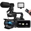 LLOOPK Videocamera, Videocamera vintage Full 4K 60FPS for streaming live Vlog 18X 64MP AF Registratore digitale Ruota schermo(With 16G SD Card,With MIC Light)