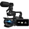 LLOOPK Videocamera, Videocamera for streaming live da 64 MP digitale 4K Webcam 18X Ruota Touch Screen Registratore video Vlog Zoom(32GB SD Card,With Microphone)
