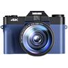 LLOOPK Videocamera, Obiettivo macro 48MP Fotocamera AF for la fotografia 16X Videocamera grandangolare 4K Streaming Webcam Flip Screen Videoregistratore(16G TF Card,With 2 Lens)