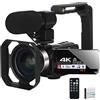 LLOOPK Videocamera, Videocamera Vlog digitale 4K for registrazione video Webcam in streaming videocamera portatile for esterni registratore fotografico 18X(128G SD Card,Outfit)