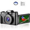 LLOOPK Videocamera, Fotocamera digitale Videocamera Vlog for webcam Grandangolo Zoom 16X Fotografia da 48 MP Schermo ribaltabile 3 pollici(With 128GB TF card,NO Lens)