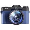 LLOOPK Videocamera, Fotocamera digitale Videocamera Vlog for webcam Grandangolo Zoom 16X Fotografia da 48 MP Schermo ribaltabile 3 pollici(With 16GB TF card,With 2 Lens-02)
