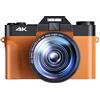 LLOOPK Videocamera, Fotocamera digitale Videocamera Vlog for webcam Grandangolo Zoom 16X Fotografia da 48 MP Schermo ribaltabile 3 pollici(With 64GB TF card,With 2 Lens-01)