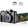 LLOOPK Videocamera, Obiettivo macro 48MP Fotocamera AF for la fotografia 16X Videocamera grandangolare 4K Streaming Webcam Flip Screen Videoregistratore(64G TF Card,No Lens)