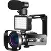 LLOOPK Videocamera, Videocamera da 56 MP Vlog 4K for streaming live Webcam Visione notturna Zoom 16X Fotografia Registratore digitale(32G SD Card,Kit 1-01)