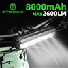 OFFBONDAGE Luce per bicicletta anteriore 2600 Lumen Luce per bici 8000mAh Torcia impermeabile Ricarica USB MTB Accessori per lampade per ciclismo su strada