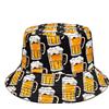 Geschilly Cappello da pescatore con motivo di stampa di birra in cartone animato Cappelli da pescatore Doppi lati Cappellino Panama in poliestere unisex da viaggio in spiaggia all'aperto Nuovo