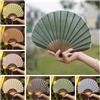 NONE Creativo retrò mini ventaglio a conchiglia panno di lino di cotone ventaglio pieghevole cinese ventilatore portatile delicato in tinta unita da donna