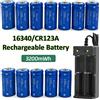 Rscrola Batteria agli ioni di litio 3.7V 16340 3200mAh, batterie CR123A ricaricabili con caricabatterie, per fotocamere Arlo VMC3030 VMK3200 VMS3330, torcia