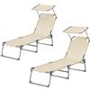 SONGMICS Lettini Pieghevoli, 189 x 53 x 28,5 cm, Set di 2 Lettini da Giardino, Ognuno con Capacità di Carico di 110 kg, con Parasole e Schienale Regolabili, per Terrazza e Balcone, Beige/Grigio/Nero