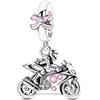 parmuz Charm in Argento Sterling 925, Ciondolo a Forma di Ragazza Motociclista, Compatibile con Bracciali Originali, Regalo DIY per Donne