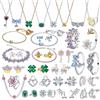 NONE Set di Gioielli da Donna in Argento 925 con Tulipano, Fiocco, Quadrifoglio e Cuore, Bracciale Regolabile, Orecchini e Anello, Regalo di Compleanno