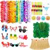 NONE Set Decorazioni per Festa Luau, Tema Spiaggia Hawaiana, Accessori per Feste Luau con Gonna da Tavolo in Erba e Fiori di Ibisco