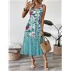 NONE Abito midi senza maniche con stampa floreale verde acqua da donna, abito estivo casual con scollo rotondo e linea ad A