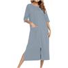 Générique Abiti da Donna, Cerniera Frontale, Maniche Corte, Cappotto di Casa Piena Lunghezza con Tasche Abbigliamento Rilassante Abito Manica Lunga Donna, grigio, XXL