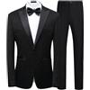 DAIHAN Abito da Uomo Slim Fit 2 Pezzi Abito Completo Elegante Vestito Smoking Formale Cerimonia Un Bottone Blazer Giacche Casual Pantaloni Abito da Sposa,Nero,3XS