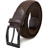 Fairwin Cintura Uomo, Cintura Elastica Intrecciata per Uomo, Confortevole Cintura in Tessuto Elastico Stretch per Jeans Pantaloni (Marrone (Fibbia Nero), L: 115cm (vita 90-100cm/36-40))