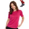 Merino.tech Maglietta da donna in lana merino, 100% lana merino, strato base, maglietta a maniche corte + calzini da trekking in lana merino, Girocollo Magenta, L
