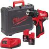 Milwaukee Trapano avvitatore compatto senza spazzole M12BLDDRC-202C 12V con 2 batterie da 2,0 Ah