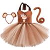 Yugugomo Costume Da Scimmia Per Bambini - Vestito Tutu Con Fascia Per Travestimento | Abito A Tema Cosplay Scimmia Con Coda,Per Ragazze Da 2 A 12 Anni, Gioco Di Ruolo, Carnevale, Festa, Palco, Danza,