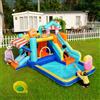 Kelodan Castello gonfiabile per bambini con ventilatore, parco acquatico multifunzionale all'aperto con trampolino, scivolo d'acqua, piccolo scivolo, fontana, pistole ad acqua, con ventilatore da 450 W, blu