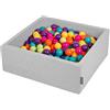 KiddyMoon 90X30cm/300 Palline ∅ 7CM Quadrato Piscina di Palline Colorate per Bambini Fabbricato in EU, Grigio Ch:Verdech/Giallo/Turch/Aranc/Rosasc/Violet