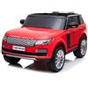 RIRICAR Range Rover elettrico, rosso, doppio sedile in pelle, display LCD con ingresso USB, unità 4x4, batteria 2x 12V7Ah, ruote EVA, assi di sospensione, avviamento a chiave, telecomando Bluetooth da 2,4 GHz