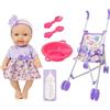 Zunishaone Bambola con passeggino - 10 pollici in PP rosa/giallo/blu/viola, per bambini, Set da gioco realistico | Perfettamente per ragazzi e ragazze 3 anni in su
