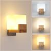 Goeco Applique da Parete in Legno, G9 Quadrata Lampada da Parete da Interno, Moderna Applique a Muro con Paralume in Vetro, 3000K/4500K/6500K per Camera da Letto, Soggiorno, Corridoio, Scala