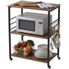 Relaxdays Carrello Cucina, 3 Ripiani, 6 Ganci a S, 89x60x40 cm, MDF/Acciaio, Stile Industriale, Marrone/Nero