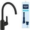 GROHE Get - Miscelatore Cucina Monocomando (Bocca C Alta 353mm, Rotazione Selezionabile, Cartuccia Ceramica 35mm, Attacchi 3/8 Pollici, QuickMount Incluso), Nero Opaco, 31552DC0