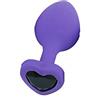 BONDAGERIE® Plug anale viola con gioiello a cuore di colore nero, in silicone medico, sacchetto incluso, Taglia M