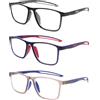 KoKoBin 3 confezioni di occhiali da lettura sportivi da uomo TR90 anti luce blu con e cerniera a molla rettangolare leggeri e confortevoli Aiuto alla lettura (3 Pack（Nero, blu, grigio）, 2.5, Diottria)
