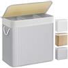 SONGMICS Cesto Portabiancheria, 150 L, Cesta Biancheria a 3 Scomparti in Bambù Coperchio, Maniglie, Pieghevole, Sacco Rimovibile e Lavabile in Lavatrice, Lavanderia, Casa, Bagno, Grigio LCB091G01