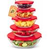 cecaro group - Set 5 Contenitori in Vetro con Coperchi Ermetici Salvafreschezza - 135 ml, 215 ml, 355 ml, 470 ml, 830 ml - Chiusura Ermetica, Vetro Resistente, Colori Assortiti