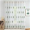 MIULEE Tende per Interni Moderne 2 Pezzi 140x175 CM, Voile Tenda Finestra Interno Salotto, Tenda Trasparente con Ricami a Foglie Bianche e Verde, Fantasia Tende Camera da Letto Soggiorno Occhielli