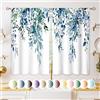oolygoo - Tende da cucina con fantasia di foglie di eucalipto e fiori, piccole tende da cucina, fantasia di fiori selvatici, per bagno, verde acqua/blu, 70 x 99 cm