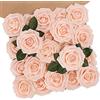 N&T NIETING Fiori Artificiali, Rosa Artificiali 25 Pezzi Schiuma Teste di Rose Finte Aspetto Reale con Foglia e Gambo Regolabile per DIY Matrimoni Mazzi Nuziale Festa Casa Stanza Decorazioni (Blush)
