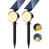 nipify 2 Pezzi Faretti Solari a Led da Esterno, 3 Modalità Luci Solari da Giardino Potenti, Impermeabile Lampade Solare per Patio, Garage, Cortile, Parete, Prato (Bianco Caldo)