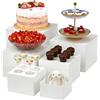 FUSHITON 6 Pezzi Alzata per Dessert in Plastica Bianca, Supporti di Presentazione per Buffet - Cubi Espositivi a 5 Facce Impilabili per Pasticceria, Decorazione, Negozio (6 Dimensioni Diverse)