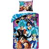 Halantex - DB110-6BL - Set Letto Dragonball Super PROTAGONISTI Goku Vegeta Copripiumino con Sacca Azzurra Reversibile Copripiumino e Federa - Multicolore - 100% Cotone - 140x200centimetri + 70x90cm