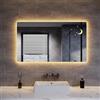 SUNXURY Specchio da bagno con illuminazione, 100 x 60 cm, specchio da parete, specchio cosmetico con motivo moderno, 3 colori regolabili, presa, anti-appannamento, montato orizzontalmente o